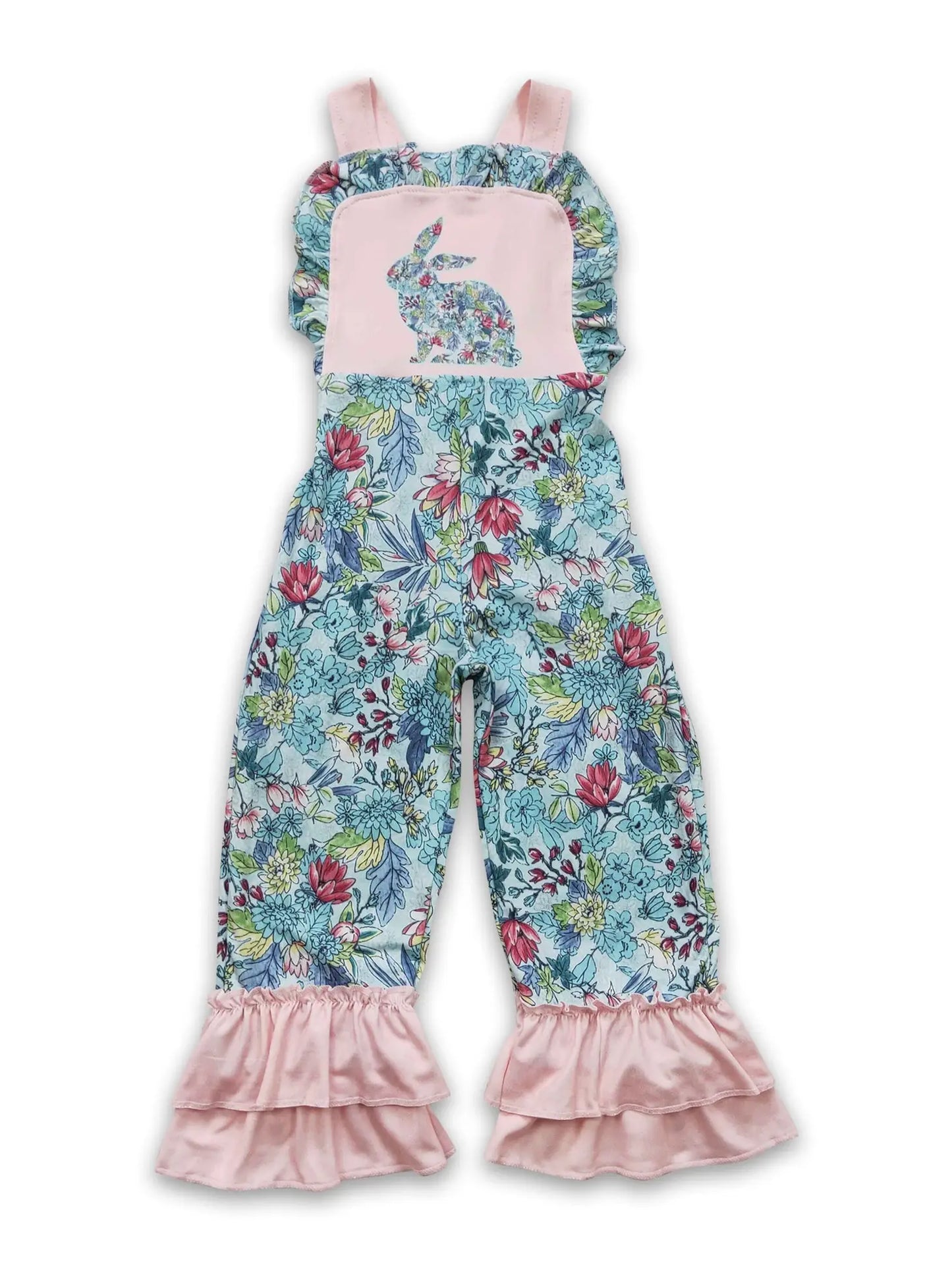 Floral Bunny Ruffle Overalls